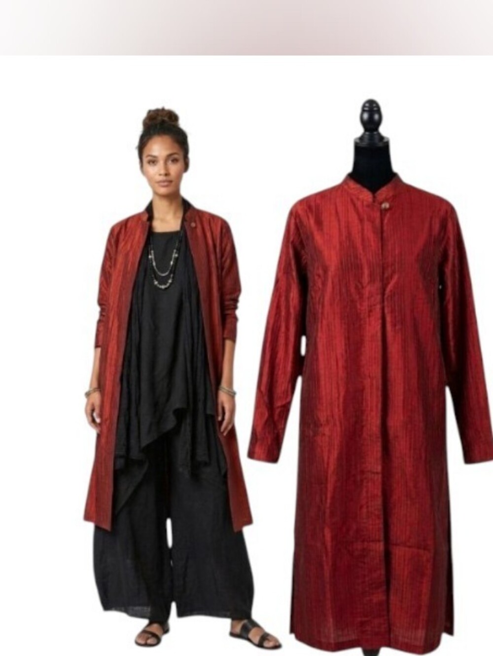 Maiwa Lagenlook Handmade Silk Kimono Tunic Coat Dress Medium Pockets New